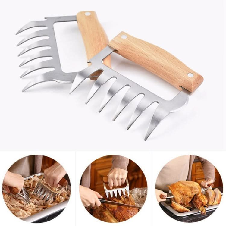 2 PCS Bear Claw Shaped stainless steel Barbecue Fork Chicken Shredded Wooden Handle  Anti-skid Creative Kitchen Fork Claw Meat Claw Splitter with - Reluova