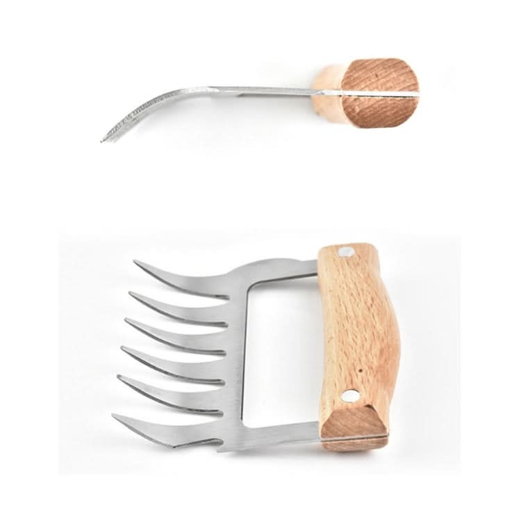 2 PCS Bear Claw Shaped stainless steel Barbecue Fork Chicken Shredded Wooden Handle  Anti-skid Creative Kitchen Fork Claw Meat Claw Splitter with-Reluova