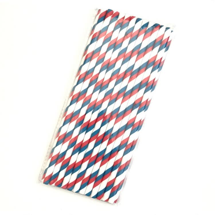 2 Packs / 50pcs Degradable Color Environmental Protection Striped Paper Straw Disposable Kraft Paper Straw-Reluova