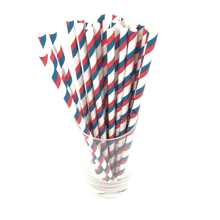 2 Packs / 50pcs Degradable Color Environmental Protection Striped Paper Straw Disposable Kraft Paper Straw-Reluova