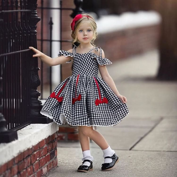 Girls Lace Plaid Bow Princess Dress Reluova