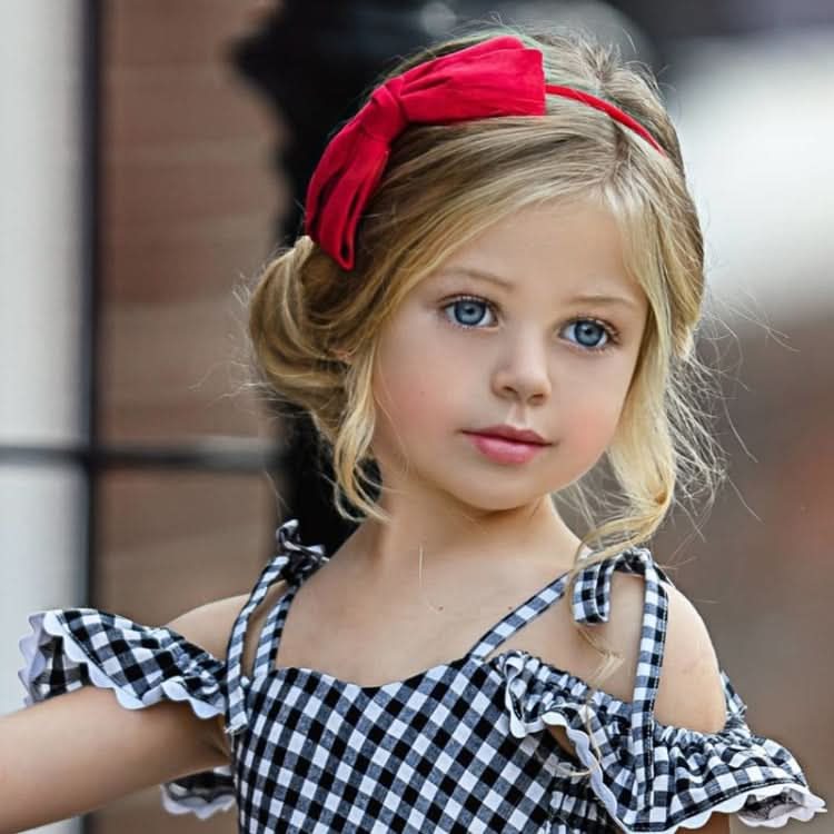 Girls Lace Plaid Bow Princess Dress Reluova