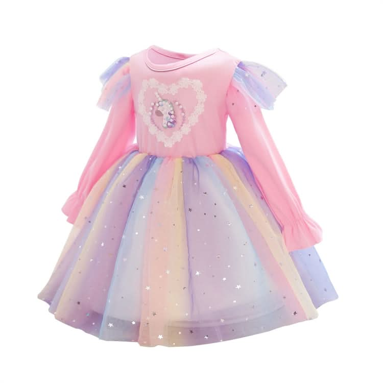 Children Dress With Flying Sleeves Rainbow Sequined Mesh Princess Dress Reluova