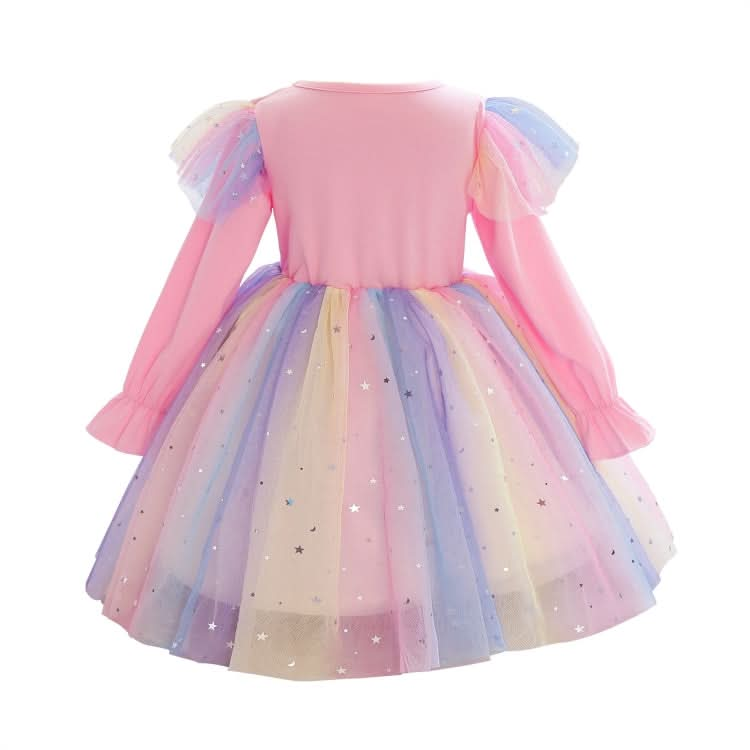 Children Dress With Flying Sleeves Rainbow Sequined Mesh Princess Dress Reluova