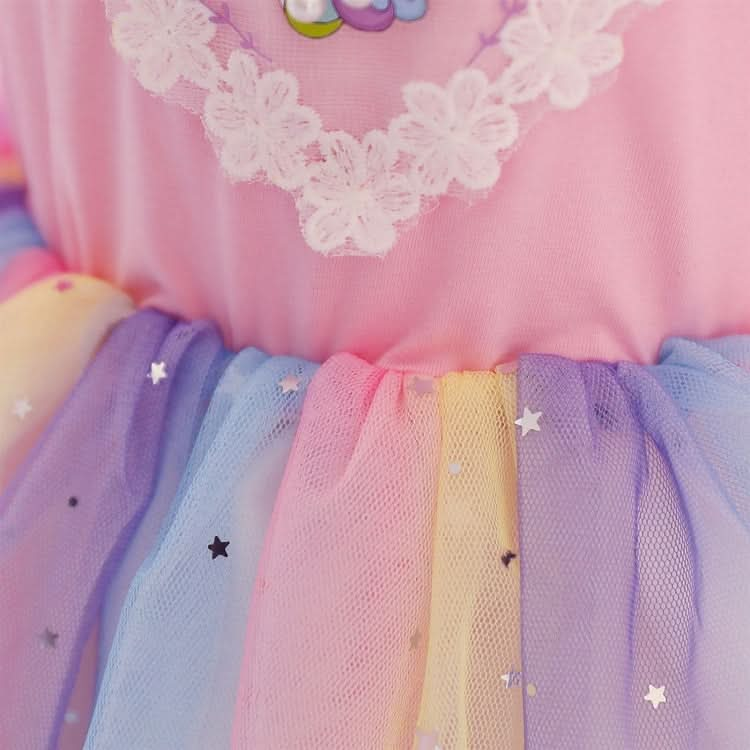 Children Dress With Flying Sleeves Rainbow Sequined Mesh Princess Dress Reluova