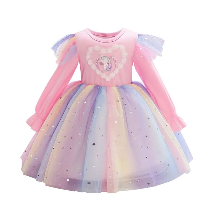 Children Dress With Flying Sleeves Rainbow Sequined Mesh Princess Dress Reluova