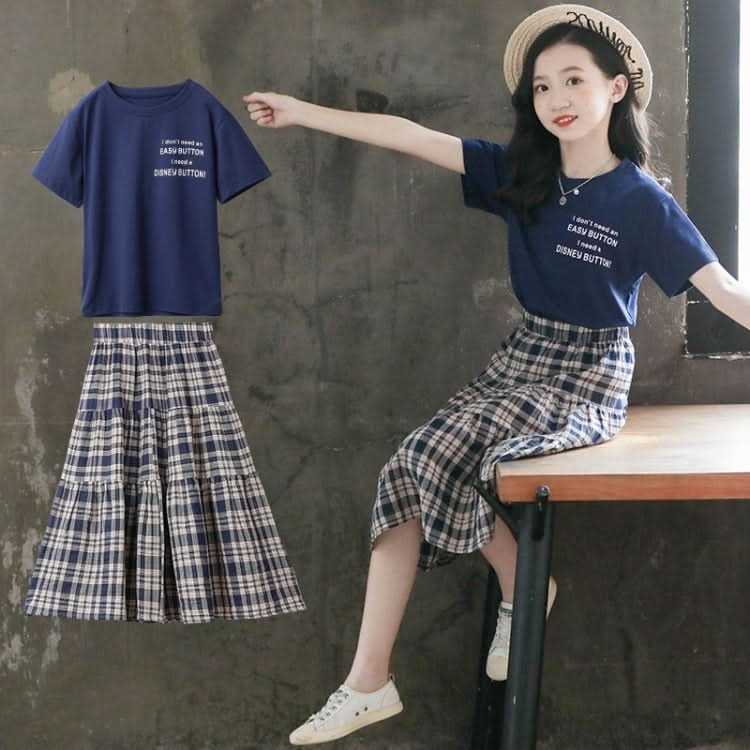 Girls Short Sleeve + Plaid Skirt Two-piece Suit Reluova