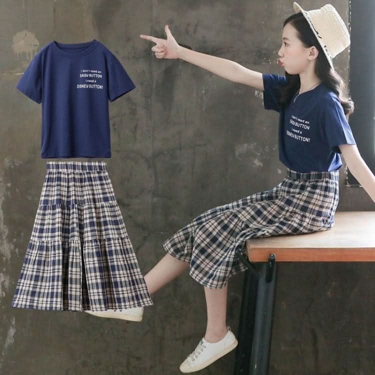 Girls Short Sleeve + Plaid Skirt Two-piece Suit Reluova