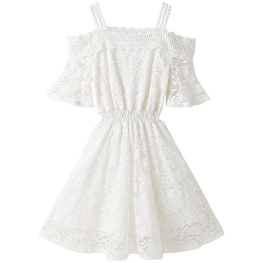 Girls Lace Sling Short Sleeve Dress Reluova