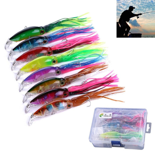 HENGJIA JIZ002 10cm/16.6g 8 PCS Big Octopus Squid Shaped Hard Baits Long Shot Fishing Lures Tackle Baits Fit Sea Fishing and Freshwater Fishing,Boxed