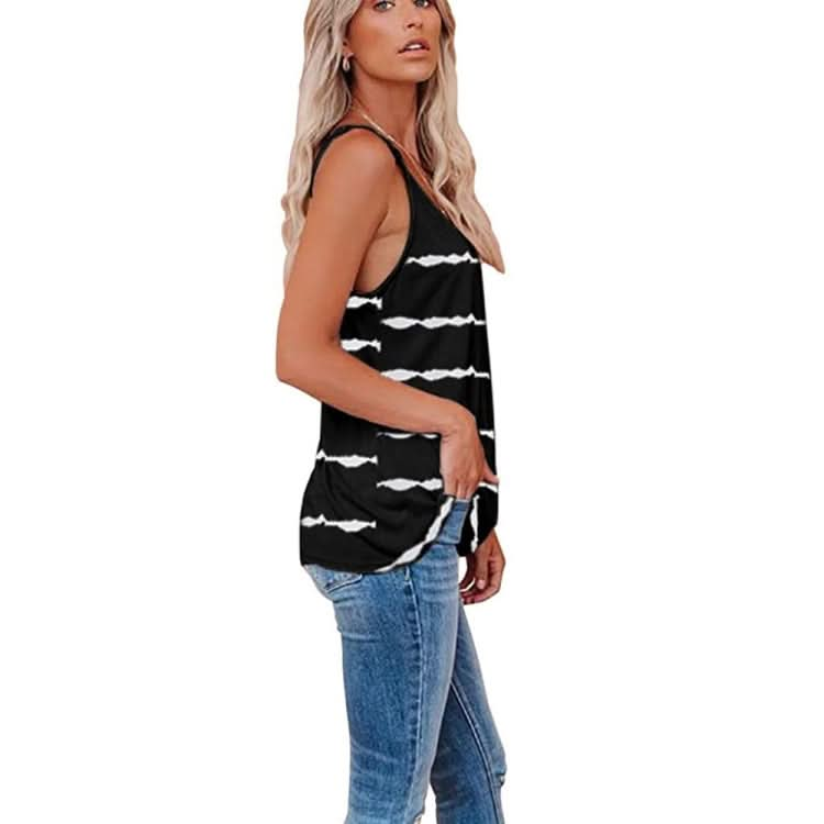 V-neck Striped Sleeveless T-Shirt Camisole for Ladies (Color:Black Size:S)