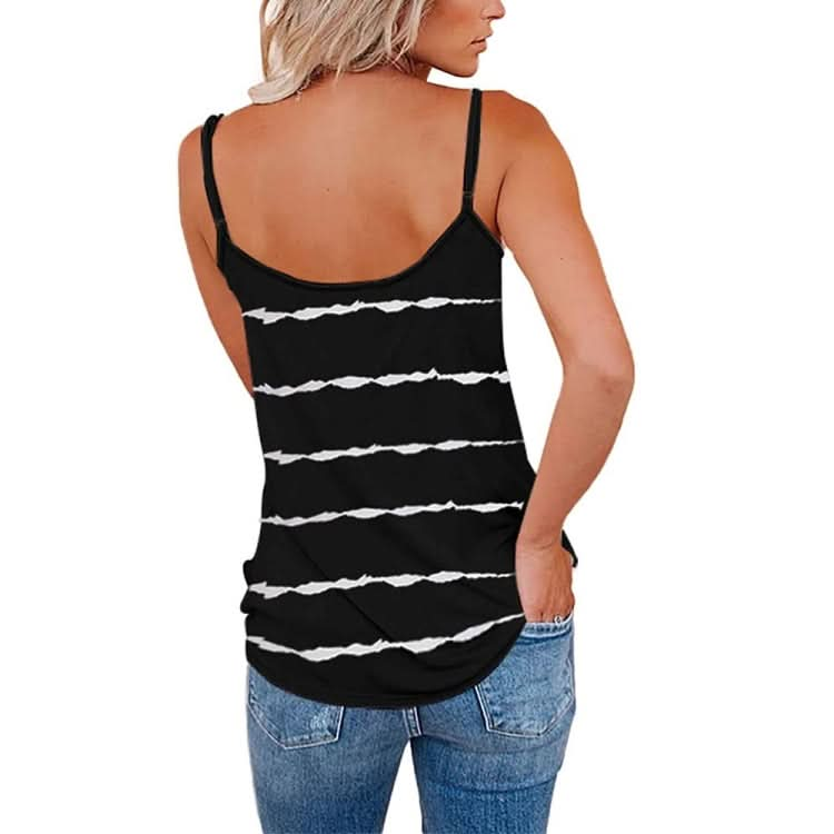 V-neck Striped Sleeveless T-Shirt Camisole for Ladies (Color:Black Size:S) Reluova