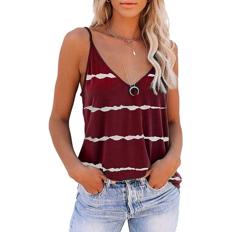 V-neck Striped Sleeveless T-Shirt Camisole for Ladies (Color:Black Size:S)