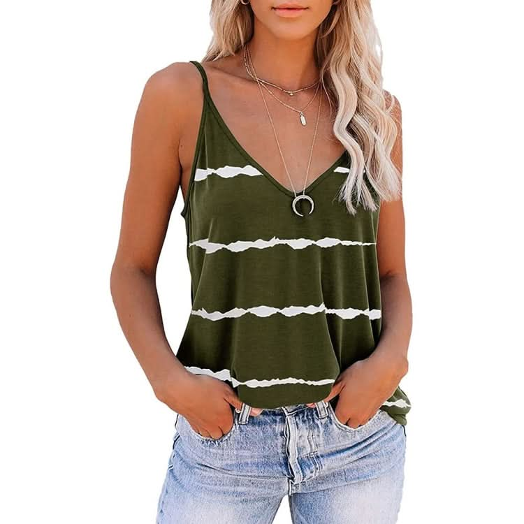 V-neck Striped Sleeveless T-Shirt Camisole for Ladies (Color:Black Size:S) Reluova