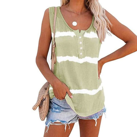 Loose Tie-dye Striped Printed Vest T-shirt for Ladies (Color:Green Size:S), Series 2 Reluova