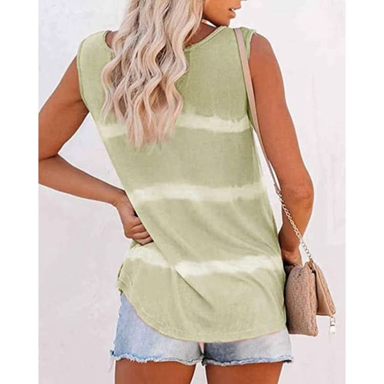 Loose Tie-dye Striped Printed Vest T-shirt for Ladies (Color:Green Size:S), Series 2