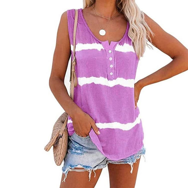 Loose Tie-dye Striped Printed Vest T-shirt for Ladies (Color:Green Size:S), Series 2