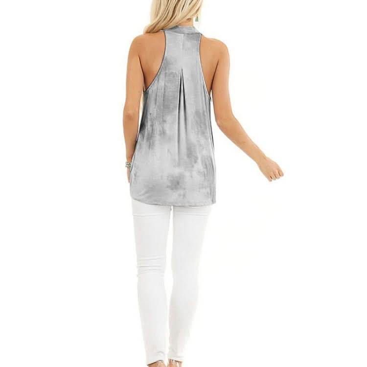 Tie-dye Print V-neck Vest T-shirt for Ladies (Color:Grey Size:S)