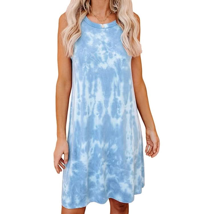 Tie-dye Printing Loose Round Neck Vest Dress Mid-length A-line Skirt for Ladies Reluova