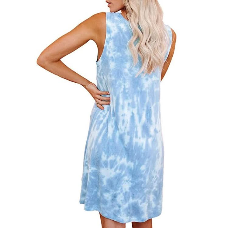 Tie-dye Printing Loose Round Neck Vest Dress Mid-length A-line Skirt for Ladies