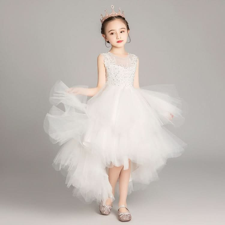 Sleeveless Short Front and Long Back Lace Princess Dress Pettiskirt Performance Formal Dress for Girls Reluova