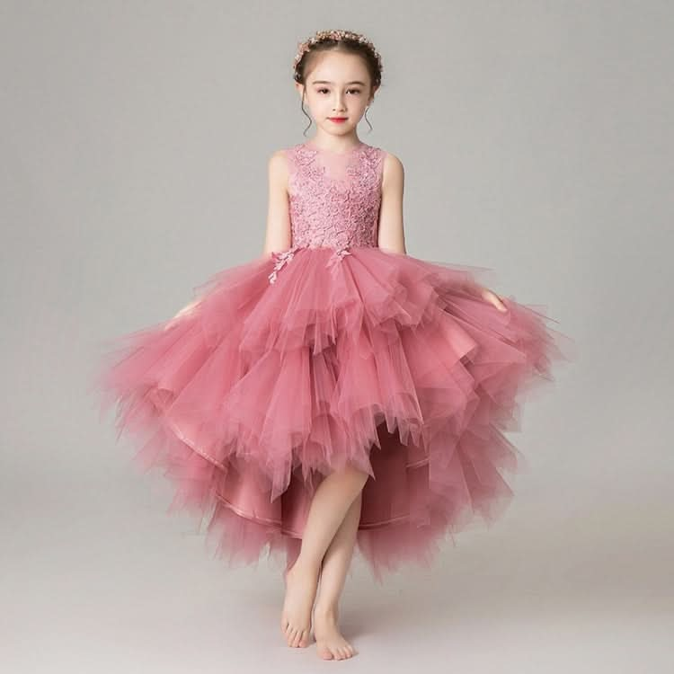 Sleeveless Short Front and Long Back Lace Princess Dress Pettiskirt Performance Formal Dress for Girls Reluova