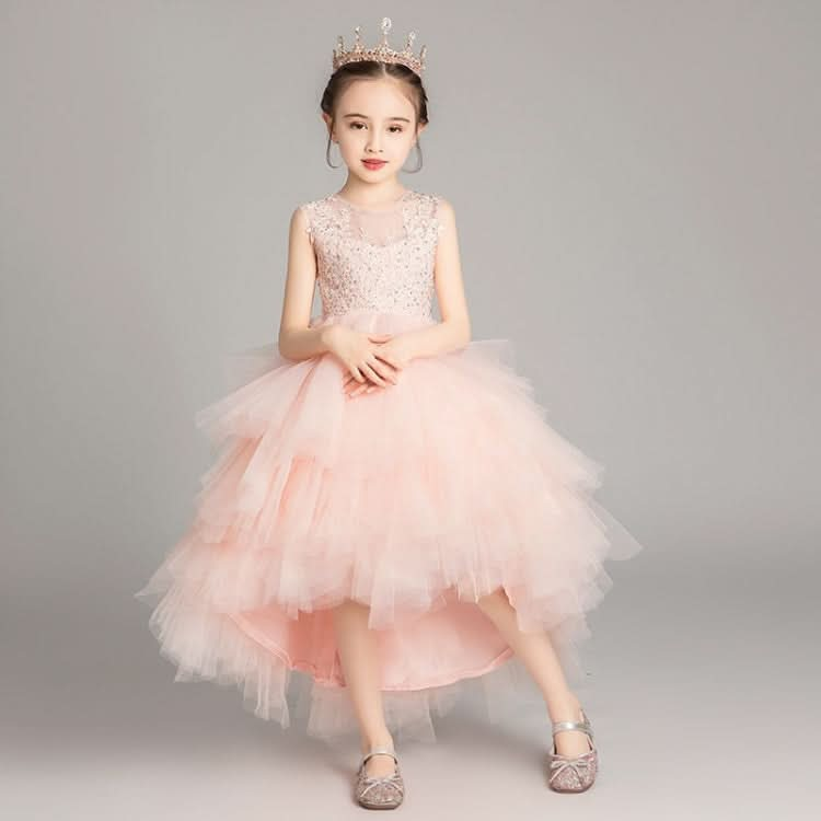 Sleeveless Short Front and Long Back Lace Princess Dress Pettiskirt Performance Formal Dress for Girls Reluova