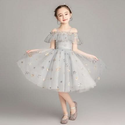 Five-pointed Star Pattern Short Lace Princess Dress Pettiskirt Performance Formal Dress for Girls Reluova