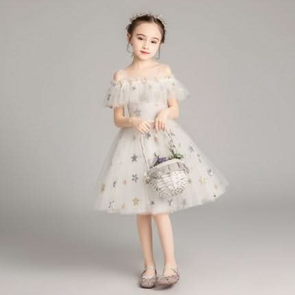 Five-pointed Star Pattern Short Lace Princess Dress Pettiskirt Performance Formal Dress for Girls Reluova