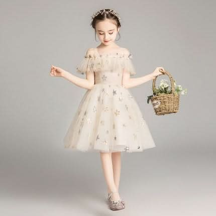 Five-pointed Star Pattern Short Lace Princess Dress Pettiskirt Performance Formal Dress for Girls Reluova