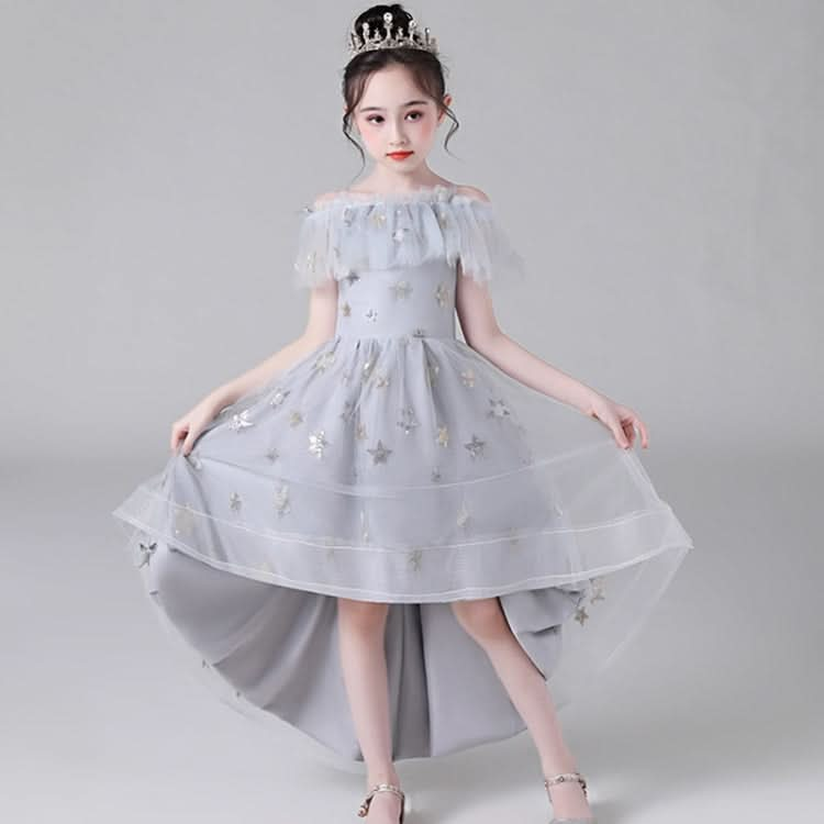 Five-pointed Star Pattern Short Front and Long Back Lace Princess Dress Pettiskirt Performance Formal Dress for Girls Reluova