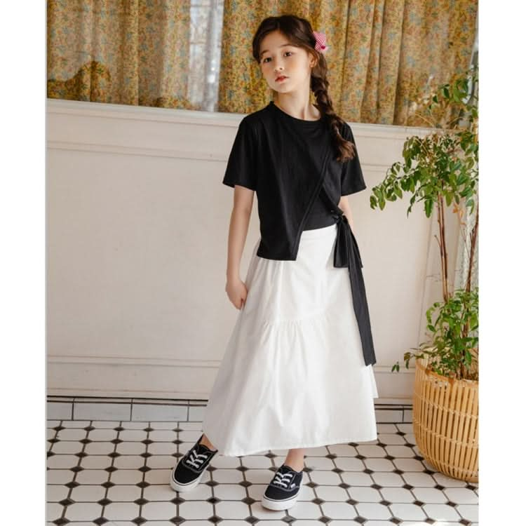 Girls Irregular T-shirt Skirt Two-piece Suit (Color:Black Size:150cm) Reluova