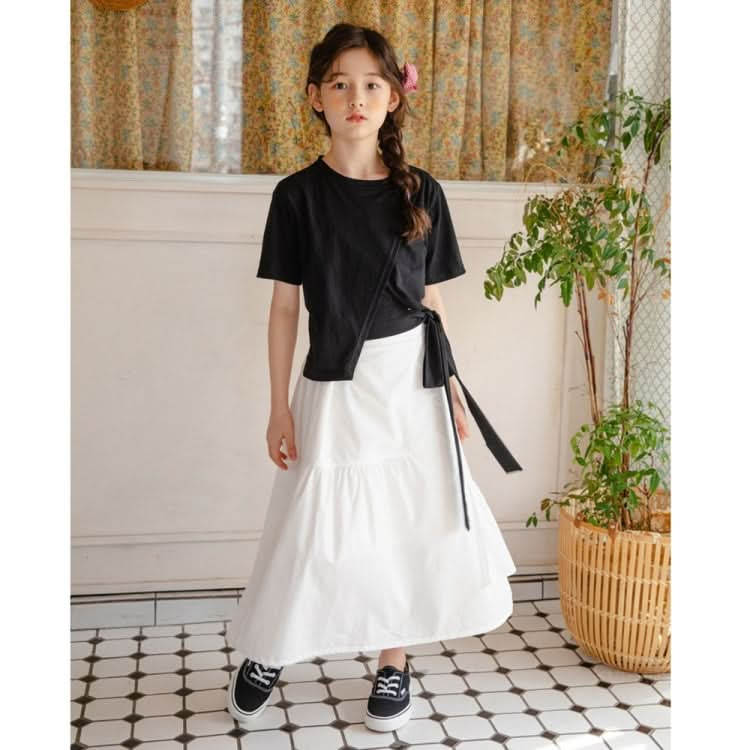 Girls Irregular T-shirt Skirt Two-piece Suit (Color:Black Size:150cm) Reluova