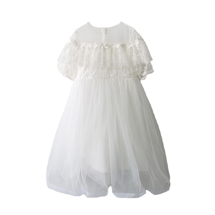 Girls Embroidered Lace Mesh Princess Dress (Color:White Size:150cm) Reluova