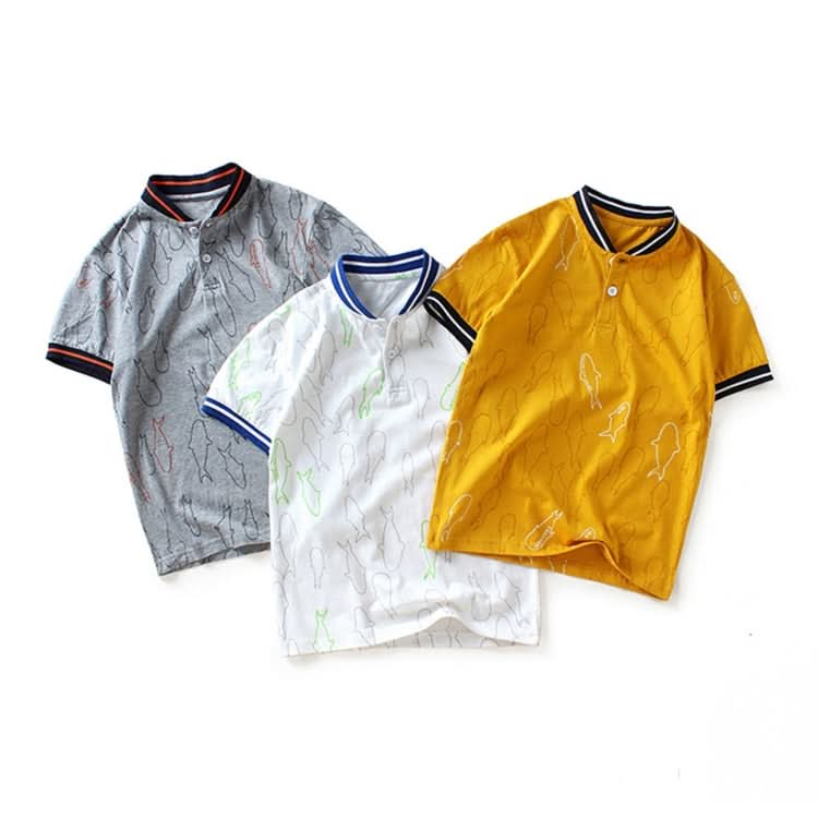 Boys Short Sleeve T-shirt Polo Shirt (Color:Yellow Size:160cm) Reluova