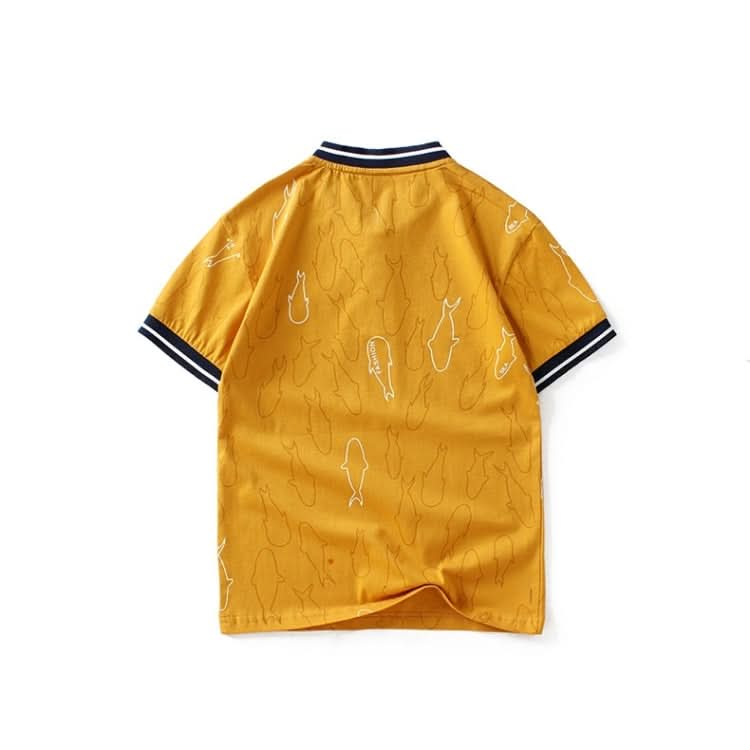 Boys Short Sleeve T-shirt Polo Shirt (Color:Yellow Size:160cm) Reluova