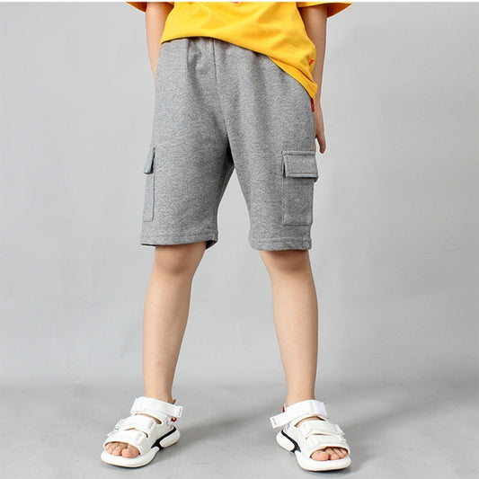 Boys Cotton Casual Overalls Shorts (Color:Iron Grey Size:160cm) Reluova