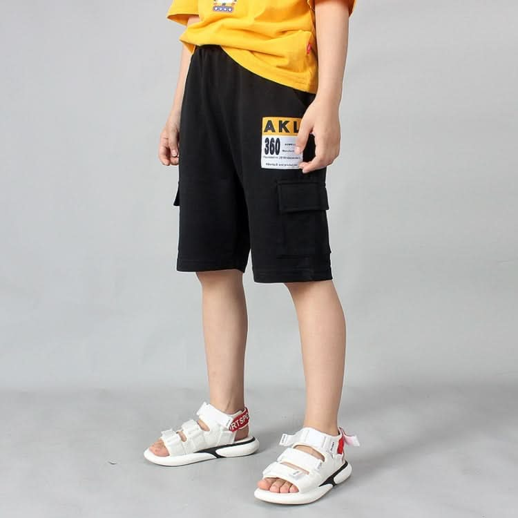 Boys Fashion Label Short Pants Overalls (Color:Grey Size:150cm) Reluova