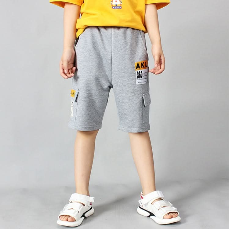 Boys Fashion Label Short Pants Overalls (Color:Grey Size:150cm) Reluova