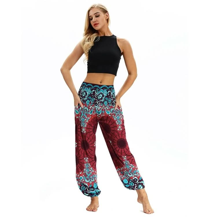 Women printed sports loose yoga pants