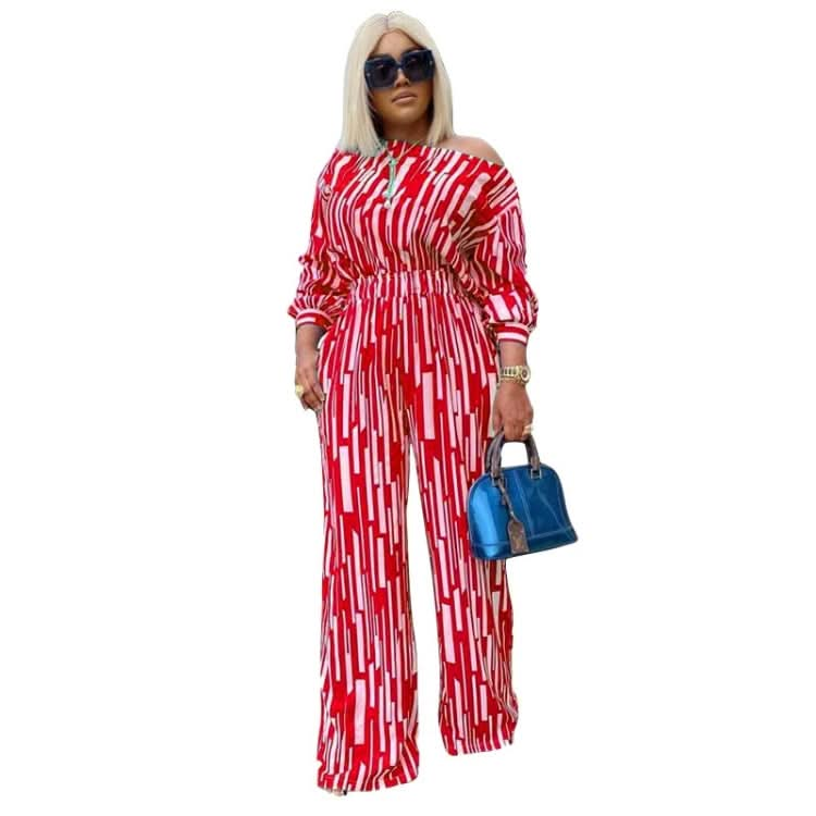 Large Size Striped Printing Oblique Long-sleeved Shoulder Loose Fashion Casual Suit