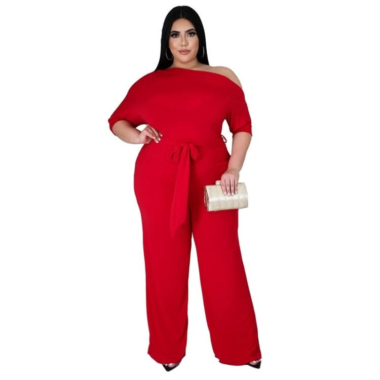 Solid Color Oblique Shoulder Strap Jumpsuit Wide-leg Pants