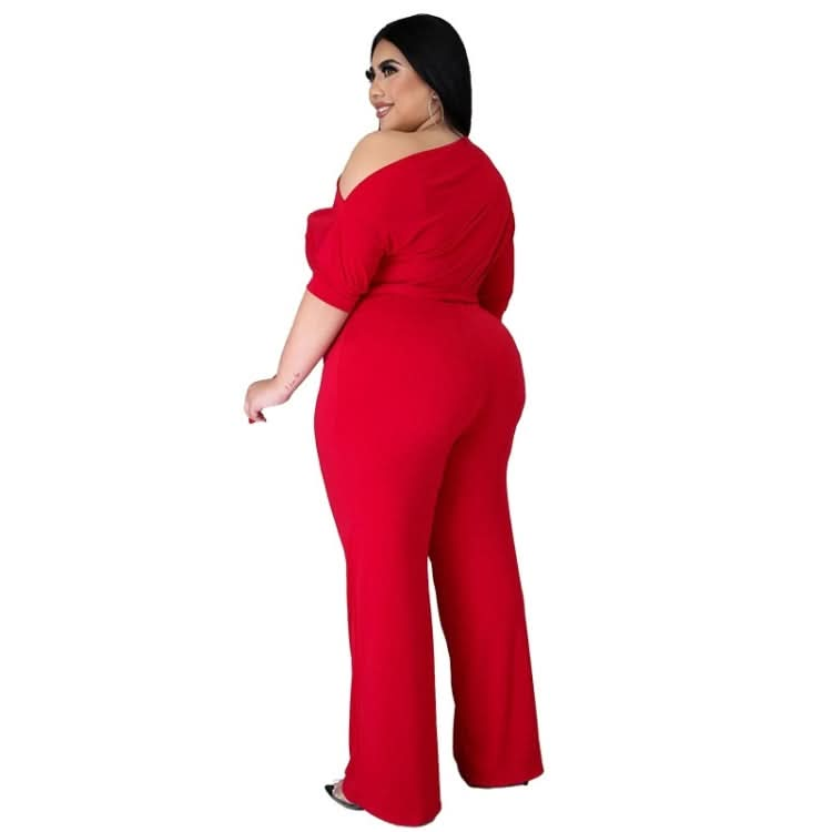 Solid Color Oblique Shoulder Strap Jumpsuit Wide-leg Pants