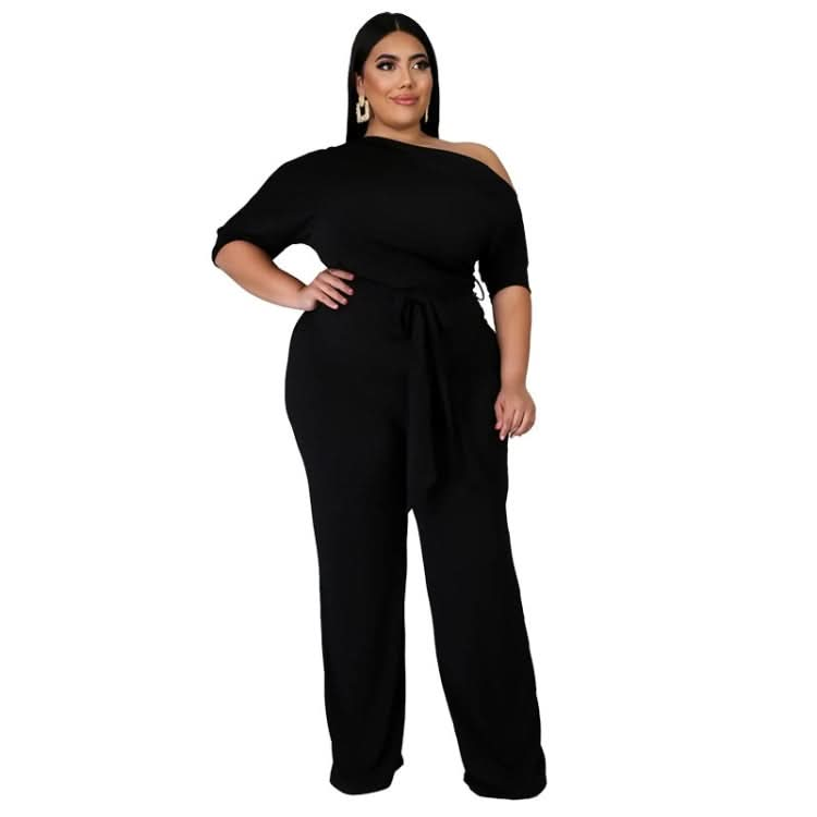 Solid Color Oblique Shoulder Strap Jumpsuit Wide-leg Pants