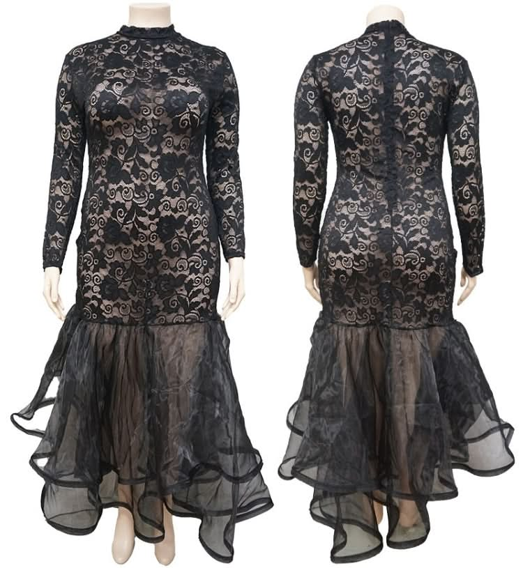 See-through Hollow Lace Large Size Sexy Dress