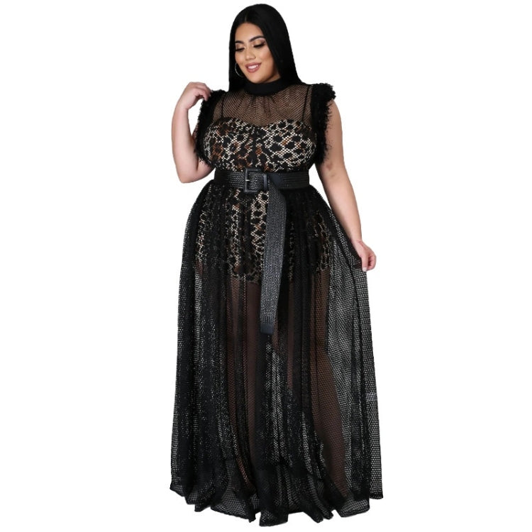 See-through Sexy Net Yarn Plus Size Dress Two-piece Suit Reluova