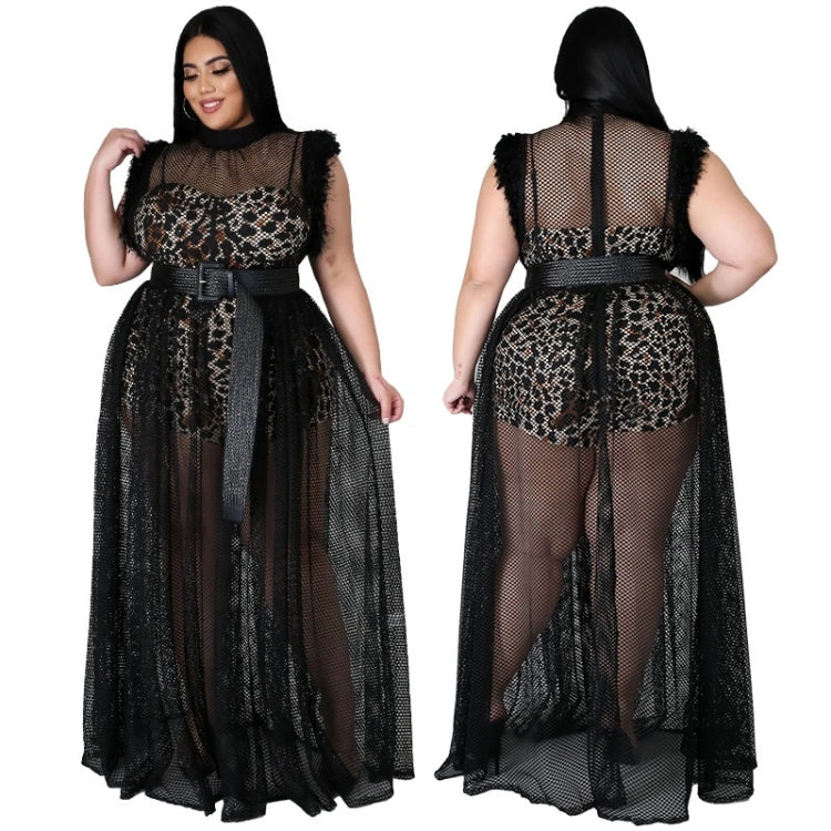 See-through Sexy Net Yarn Plus Size Dress Two-piece Suit