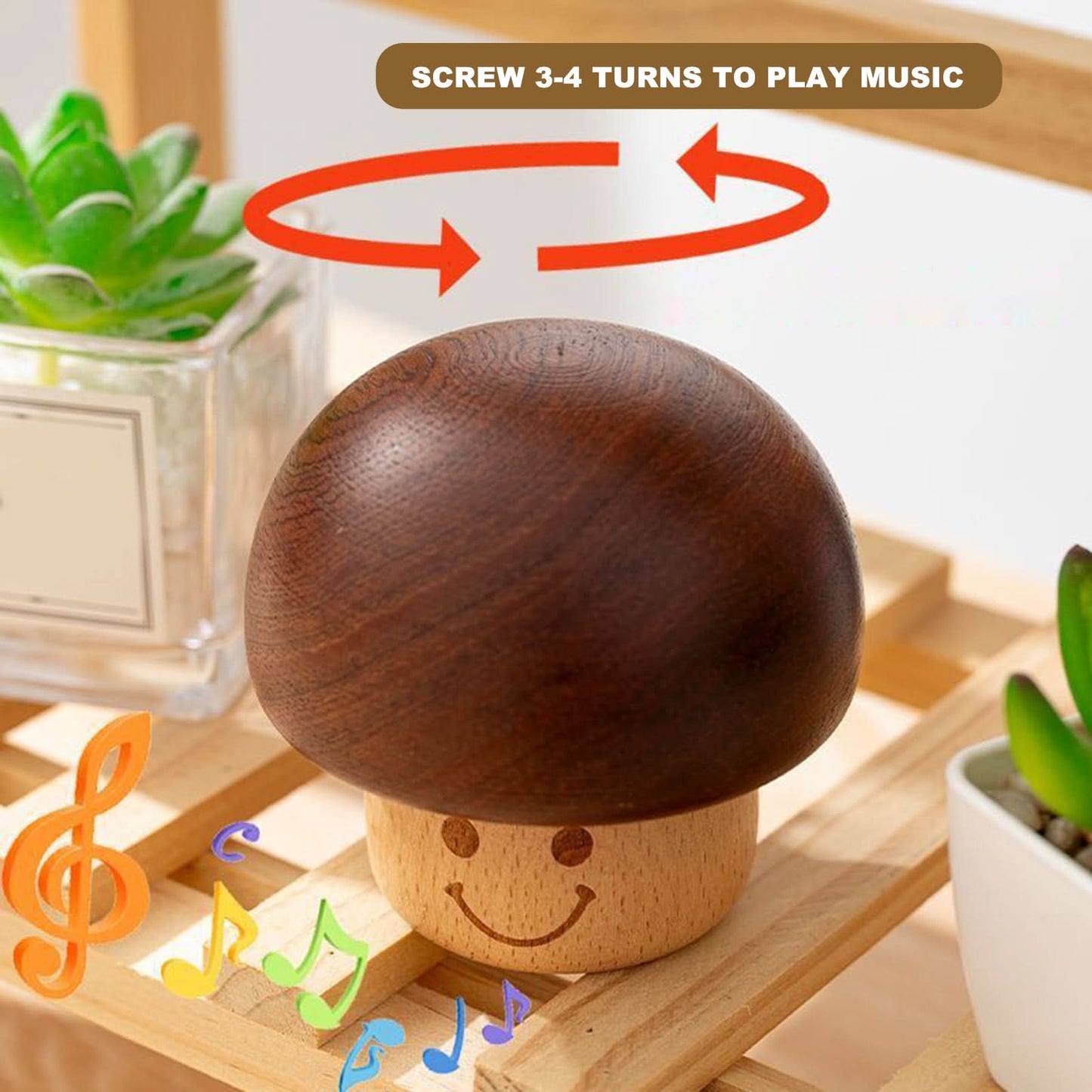 Wind-up Mushroom Music Box You Are My Sunshine Melody Mini Mechanical Wooden Musical Box Desktop Decoration Christmas Birthday Gift.